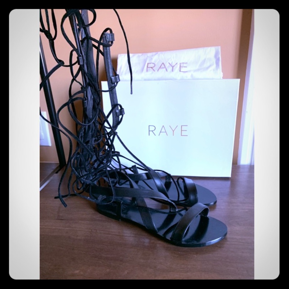 RAYE Shea Gladiator Sandals in Black, size 38.5